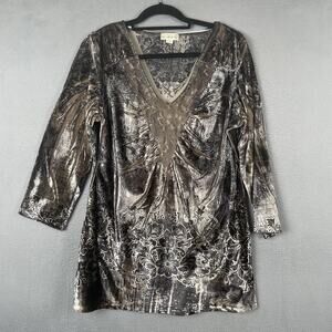 Live and Let Live Tunic Top Womens XL Metallic Velvet Lace Boho Floral Blouse